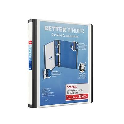 BETTER BINDER  
Our Most Durable Binder  

Staples  
Lasting Performance, Flexible Spine  
1" 275 Sheets  

1"