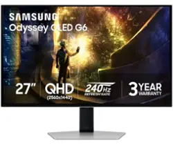 Samsung - 27" Odyssey OLED G6 (G61S) QHD 240Hz 0.03ms FreeSync Premium Pro and G-Sync Compatible Gaming Monitor with HDR - Silver Metal with Slim Design - Front_Zoom