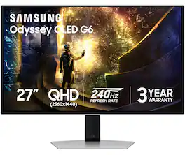 Samsung - 27" Odyssey OLED G6 (G61S) QHD 240Hz 0.03ms FreeSync Premium Pro and G-Sync Compatible Gaming Monitor with HDR - Silver Metal with Slim Design