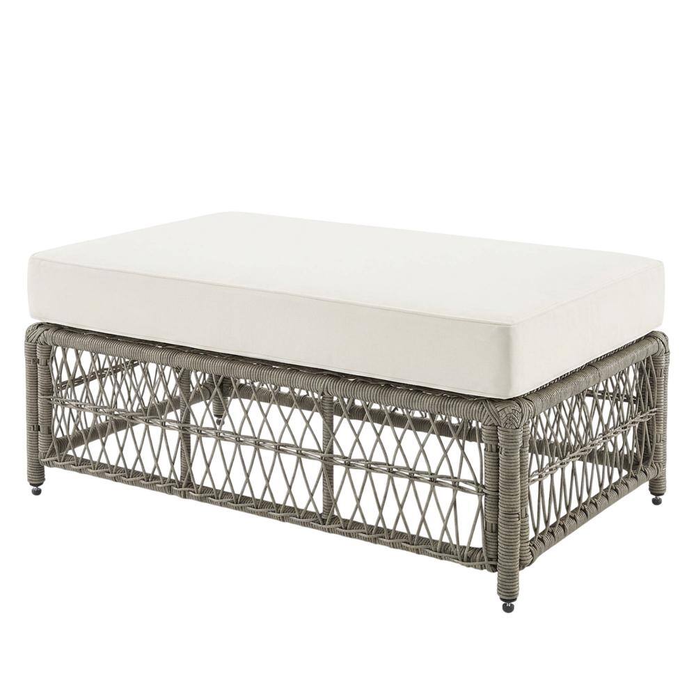 Front. Crosley Furniture - Thatcher Wicker Outdoor Coffee Table Ottoman - Creme.