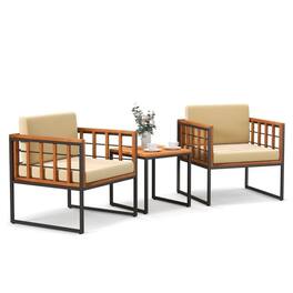 Kadyn - 3 Pieces Patio Chair Set, Acacia Wood Outdoor Sofa Set, Small Patio Conversation Furniture Set with Soft Cushions - Beige