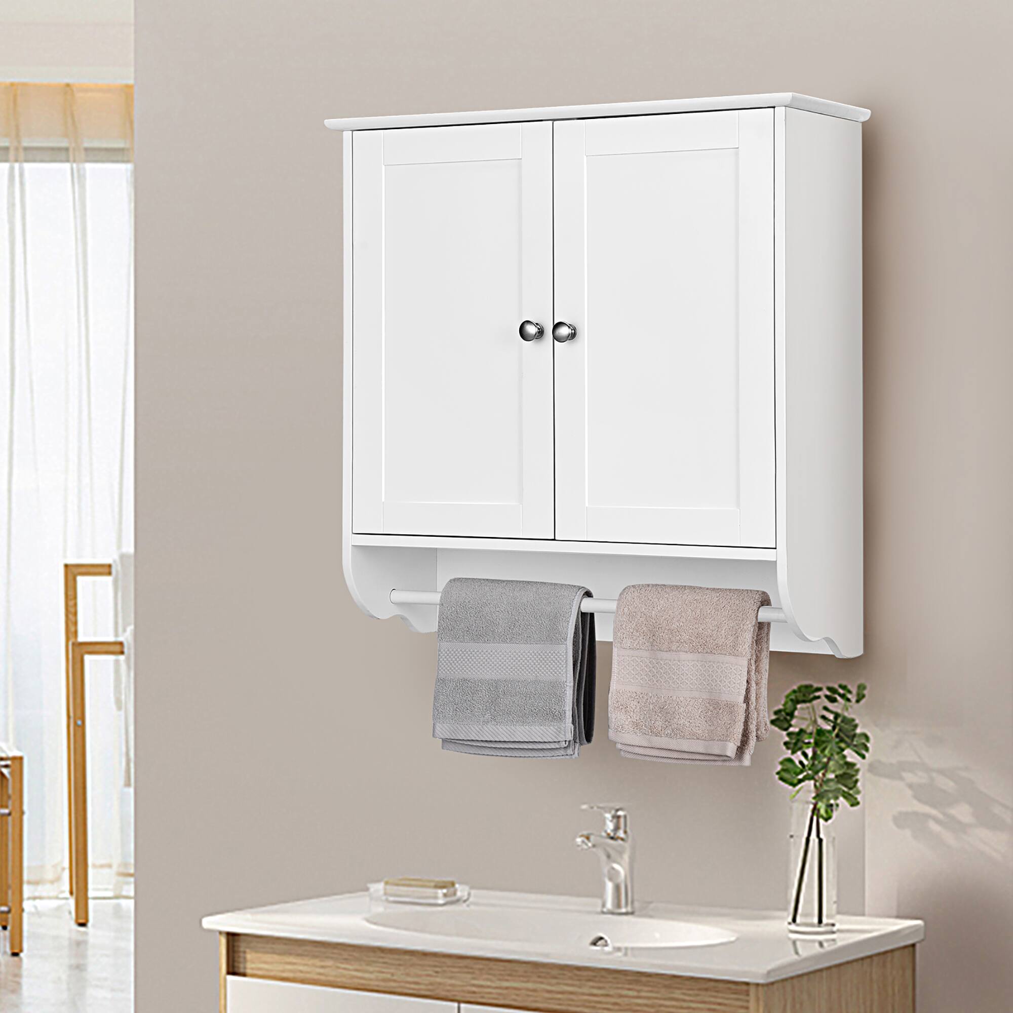Alt View 1. Costway - Costway Wall Mounted Bathroom Medicine Cabinet Storage Cupboard w/ Towel Bar - White.