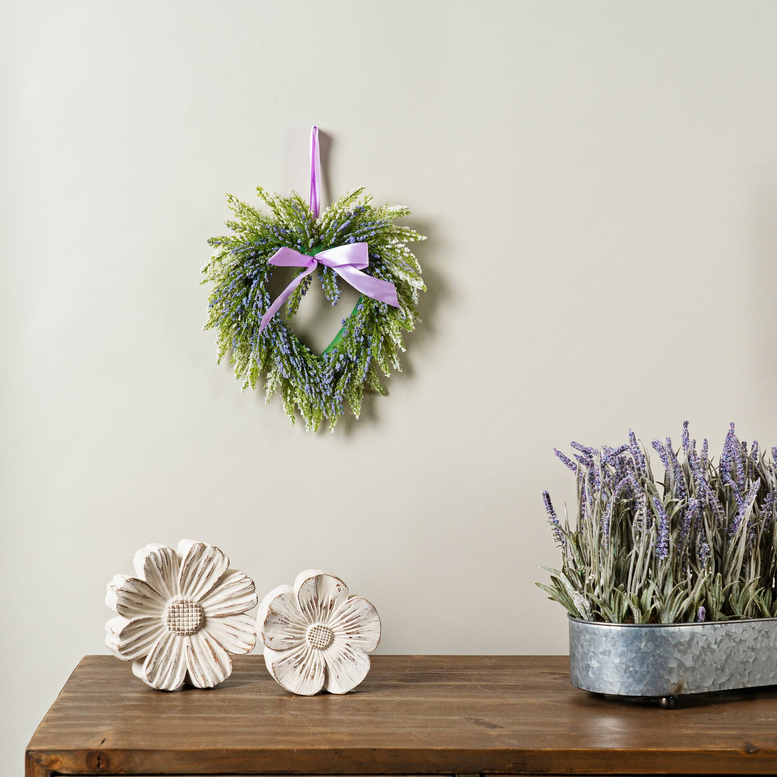 Angle. BreeBe - Lavender Twig Heart Wreath (Set of 2) - Purple, Green.
