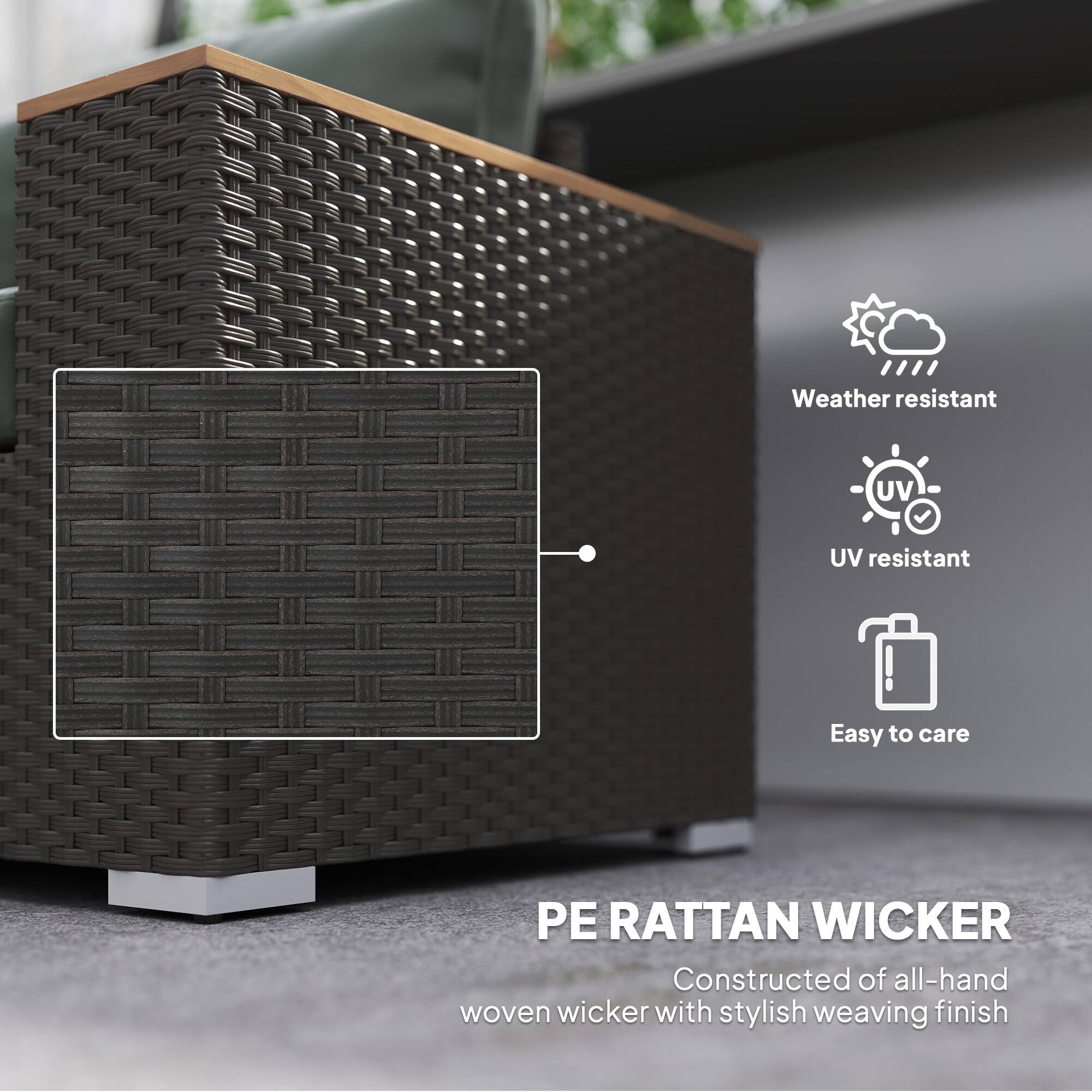 PE RATTAN WICKER, Constructed of all-hand woven wicker with stylish weaving finish, Weather resistant, UV resistant, Easy to care