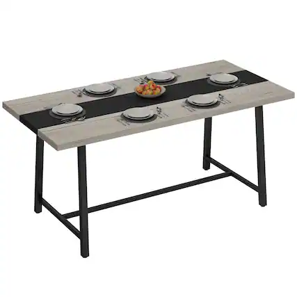 Front. Homcom - Kitchen Table for 8 People - Distressed Gray.