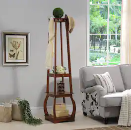 Kings Brand Furniture - Entryway Coat Rack with Storage Shelves & Drawer - Dark Brown