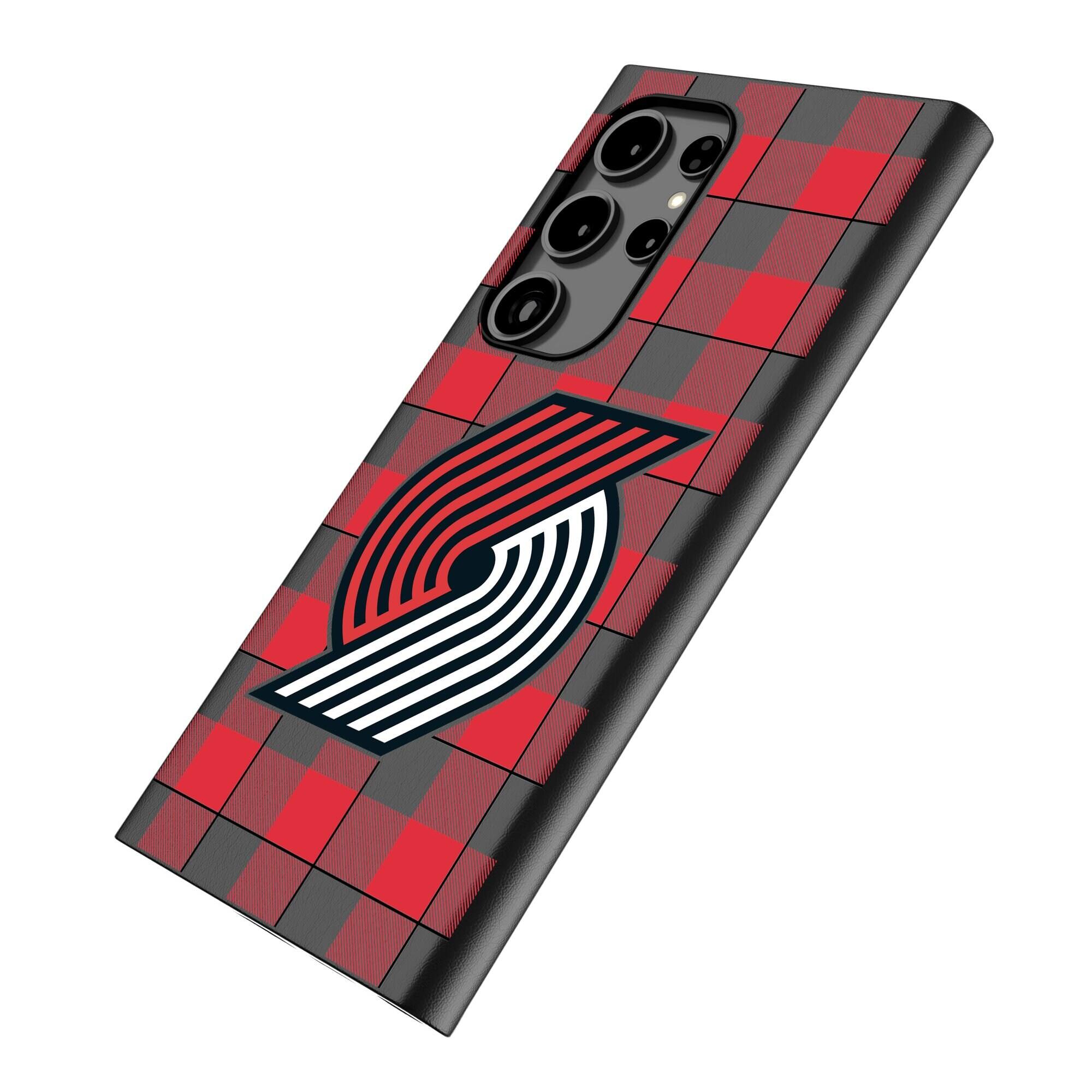 Alt View 1. Keyscaper - Portland Trail Blazers Plaid Galaxy Magnetic Bump Case - S24 Ultra - Black.