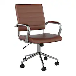 Martha Stewart - Piper Ribbed Faux Leather Office Chair - Saddle Brown Faux Leather/Polished Nickel