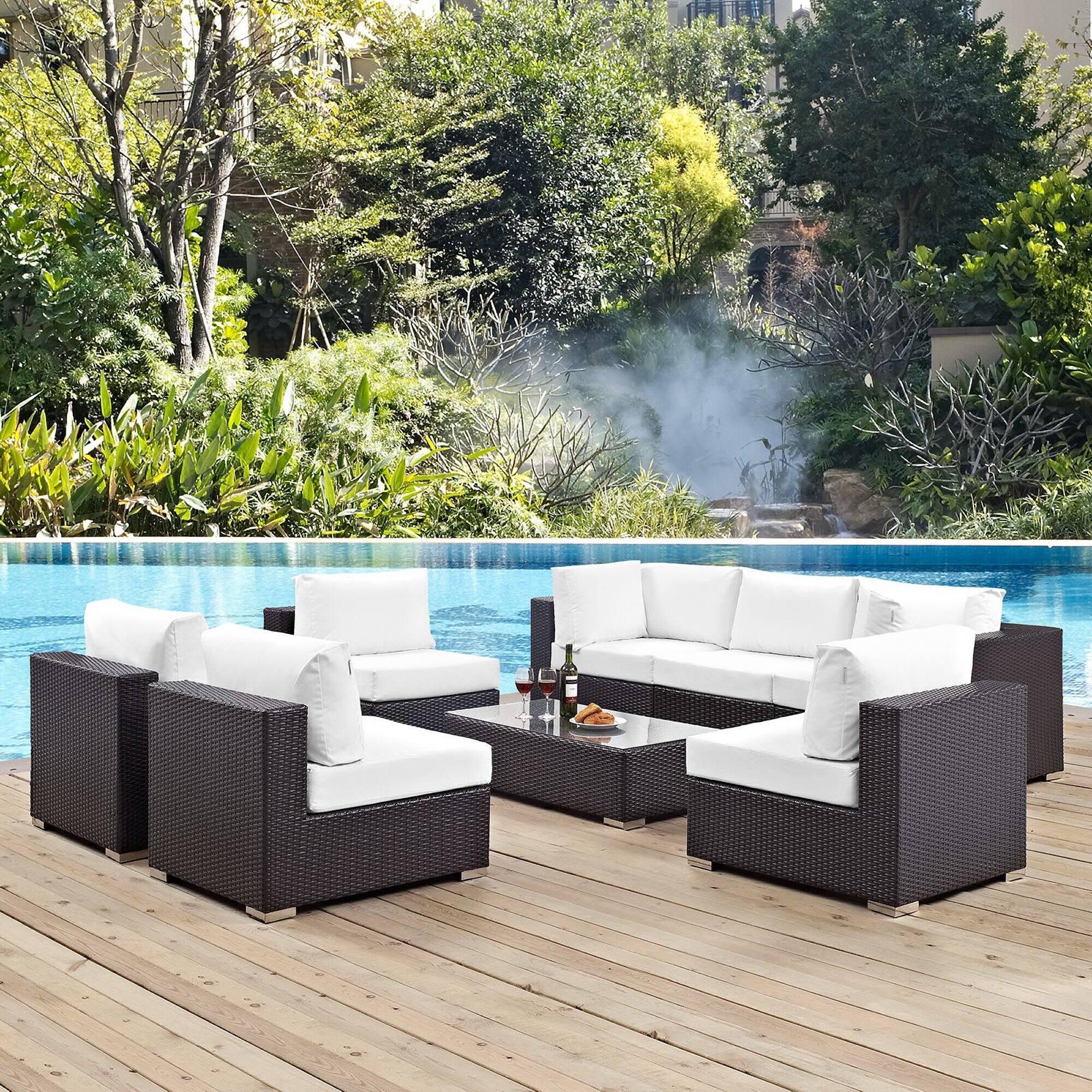 Alt View 4. Modway - Convene 8-Piece Outdoor Patio Sectional Set - Cushioned Modular Seating with Armrests - Espresso White.