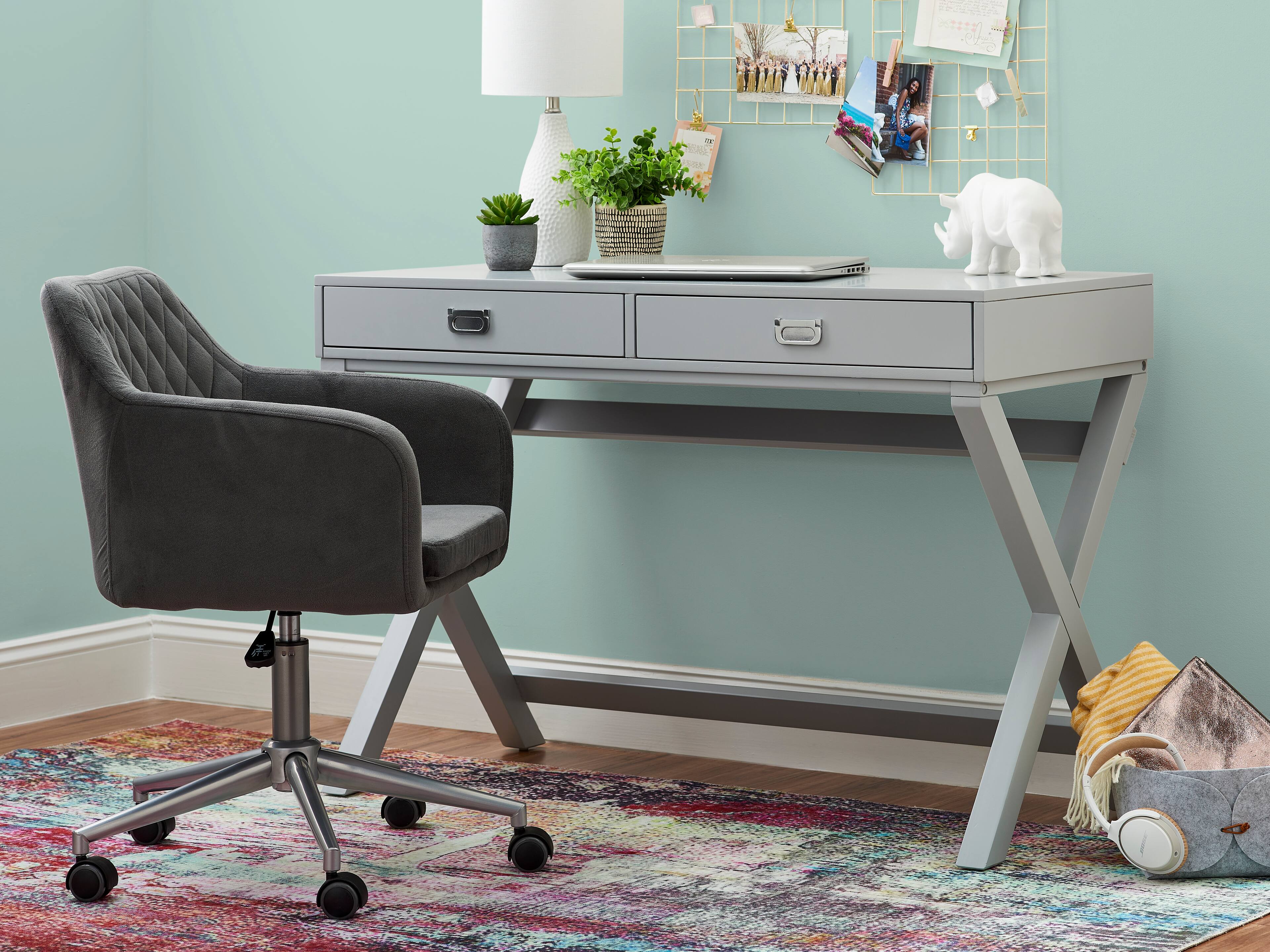 Alt View 18. Linon Home Décor - Penrose Two-Drawer Campaign-Style Writing Desk - Gray.