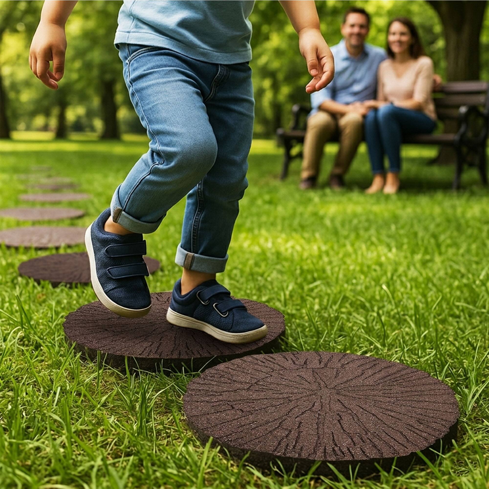 Alt View 4. Tierra Verde - TierraVerde 4 Pack 18x18" Cracked Log Round Decorative Stepping Stones, Brown - Brown.