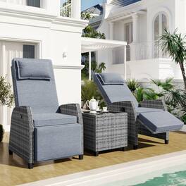 Siljoy - 2-Person Outdoor Rattan Set w/Coffee Table, Adjustable, Patio/Pool/Balcony - Gray
