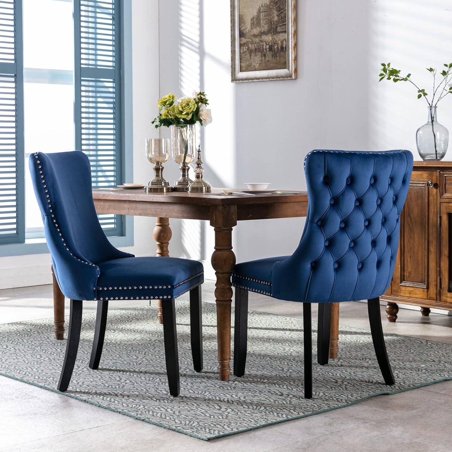 Alt View 1. Trinkets Crazed - Upholstered Wing-Back Dining Chair with Backstitching Nailhead Trim and Solid Wood Legs,Set of 2 - blue.