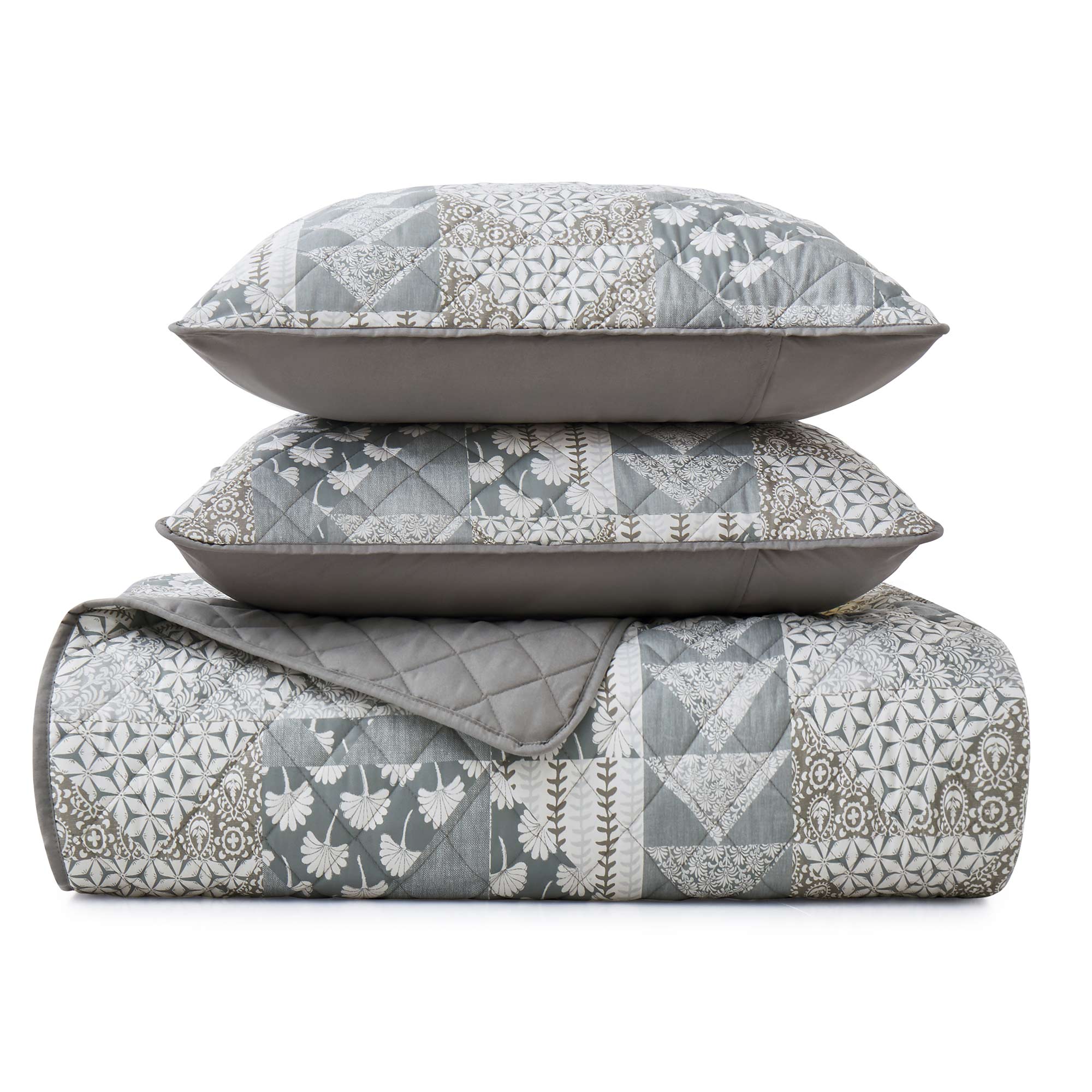 Alt View 1. Nest - Peace Nest Soft Printed Coverlet Set Floral Geometric Bedspread Modern Reversible Quilt and Shams Set - Patina.