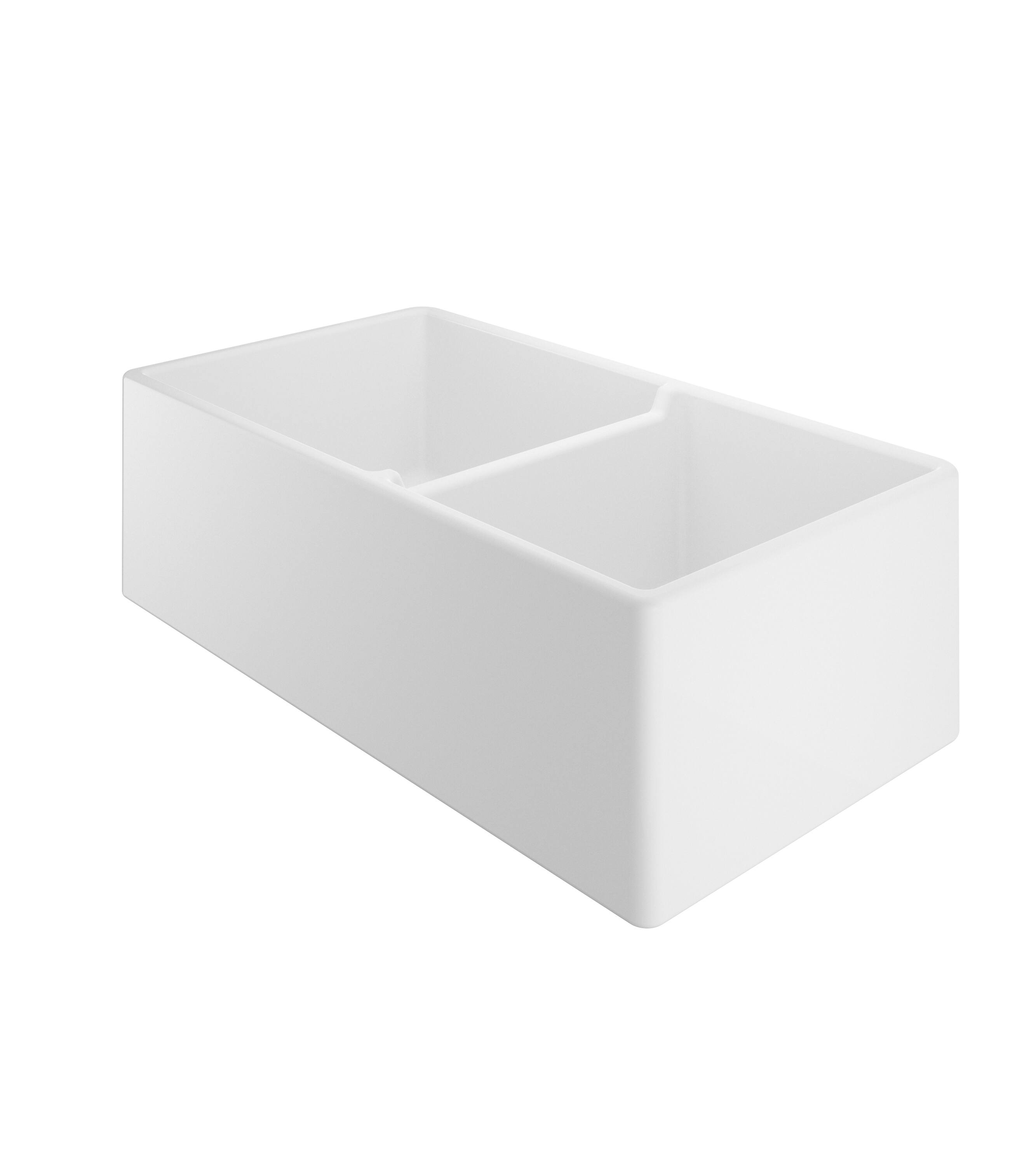 Angle. Winpro - Winpro Farmhouse Apron Front Fireclay 33 in. x 18 in. x 10 in. Double Offset Bowl Kitchen Sink in White - White.