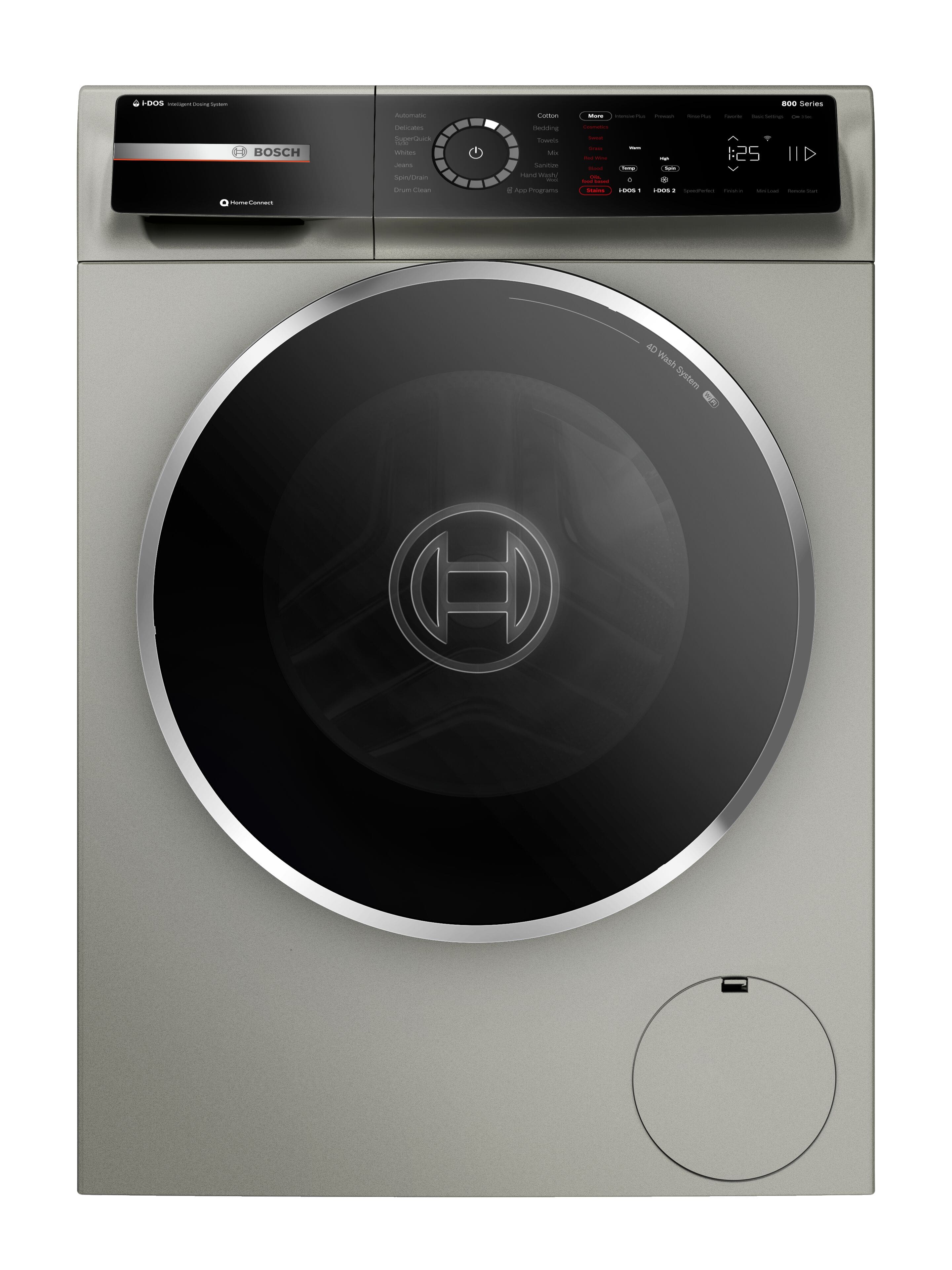 Bosch - 800 Series 2.4 Cu. Ft. High-Efficiency Stackable Smart Front Load Washer with Steam and 4D Wash System - Pearl steel