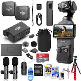 Bundle - DJI - Osmo Pocket 3 Vlog Combo 4K Camera with Mic Mini, 128GB microSD, Wireless Mic & Tripod - Black