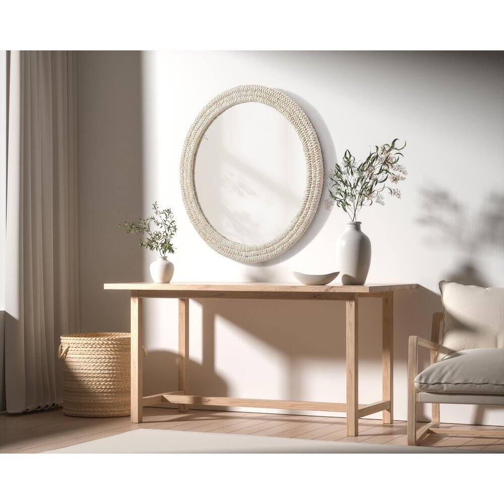 Alt View 2. Elegant Decor - Round Cornhusk Mirror 30x30 in Linen White - Linen White.