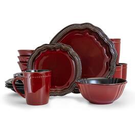 Elama - Regency 16 Piece Luxurious Stoneware Dinnerware with Complete Setting for 4, 16pc - Red