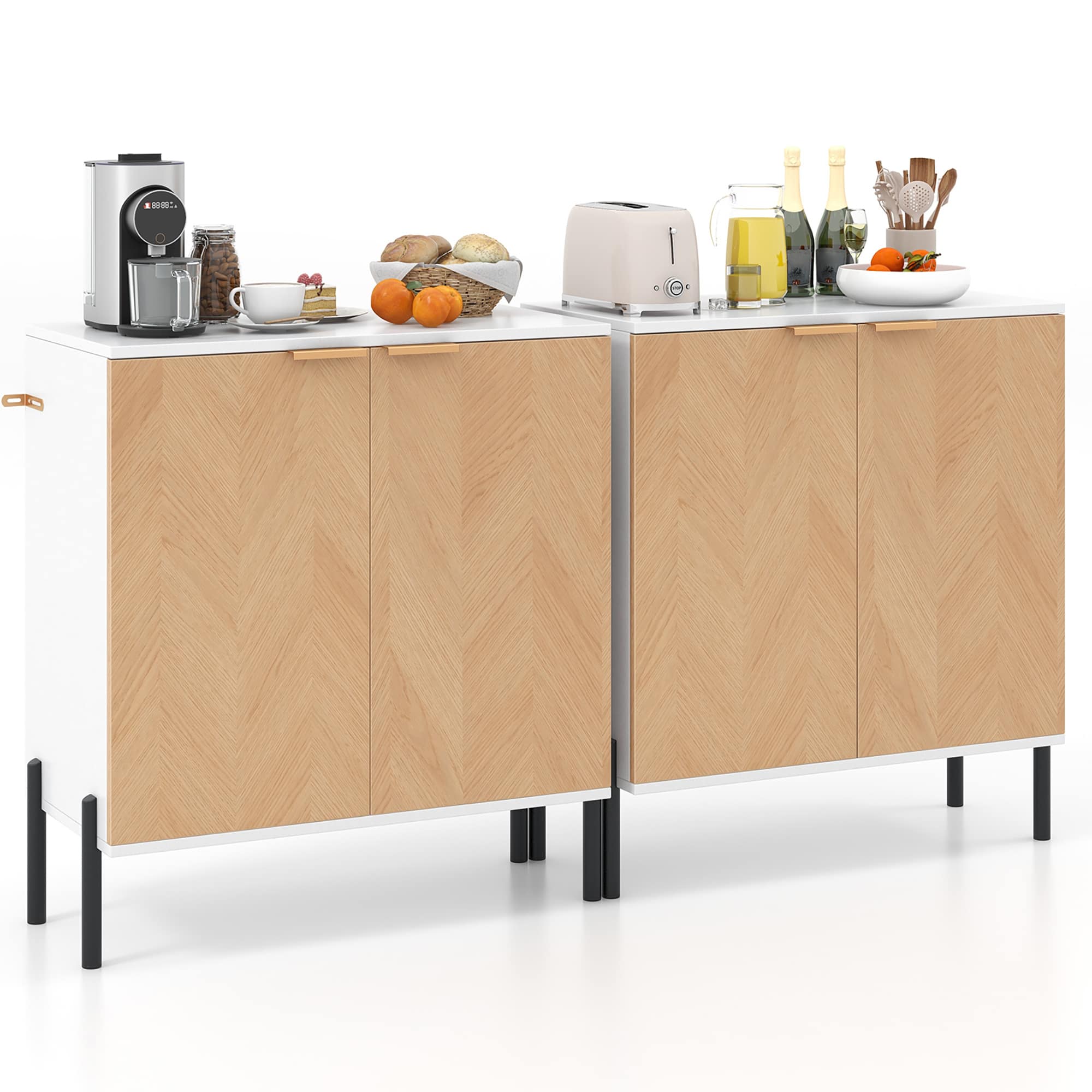 Gymax - 2PCS 2-Door Buffet Cabinet Sideboard Cabinet w/ Shelf Metal Legs&Anti-Tipping Kits - Natural price history on PriceWatchPro