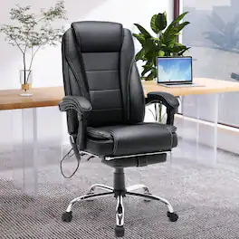 U-HOMY - Elianagrace Ergonomic Reclining Office Chair – Massage, Heating Function, and Retractable Foot Rest for All-Day Comfort - Black