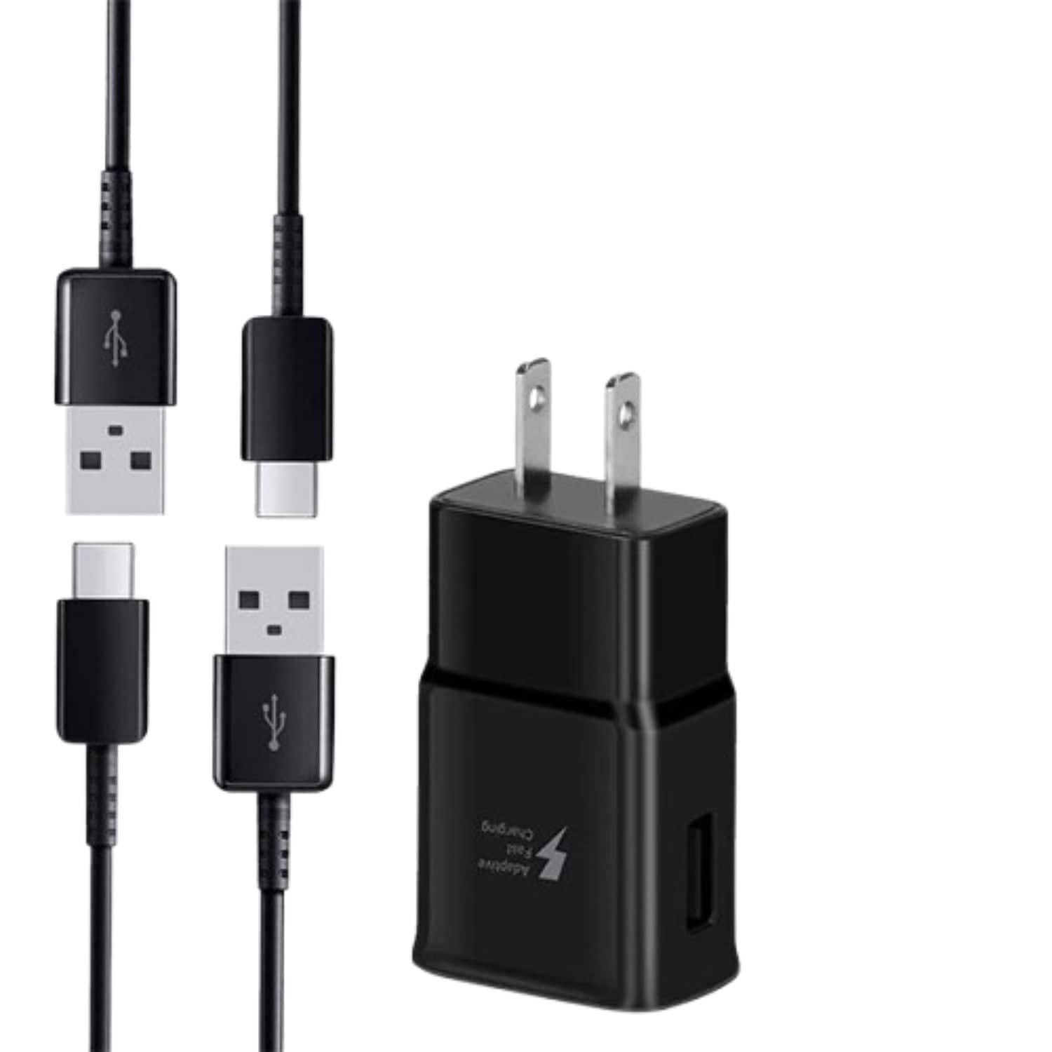 Home Collection - 2x USB Type-C Cables (6.6ft) + 1x Wall Charger – Fast Charging Set for Samsung Galaxy S20 Ultra, S10, and More
