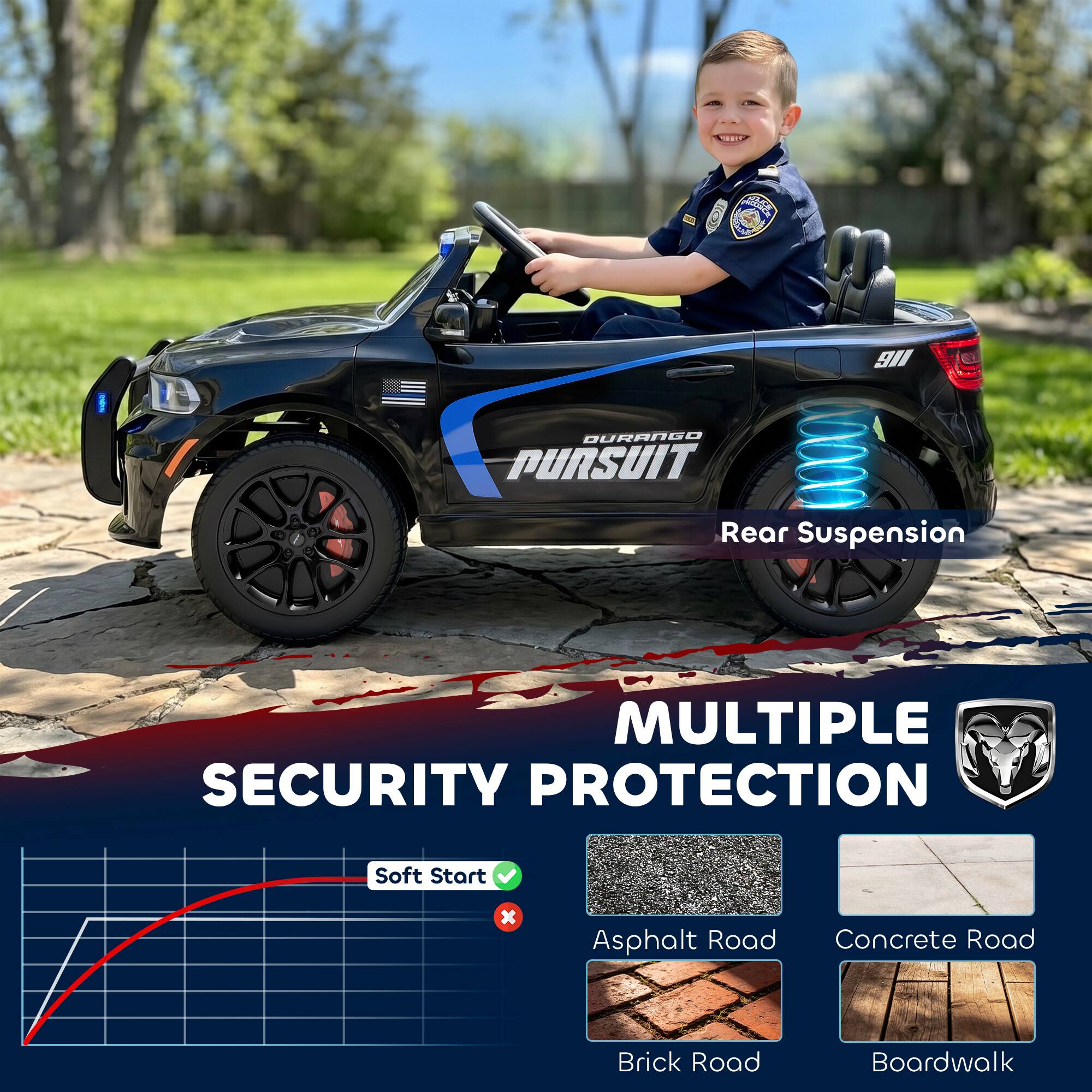 BOW BA 9u BURANEO PURSUIT Rear Suspension  
MULTIPLE SECURITY PROTECTION  
Soft Start  
Asphalt Road  
Concrete Road  
Brick Road  
Boardwalk
