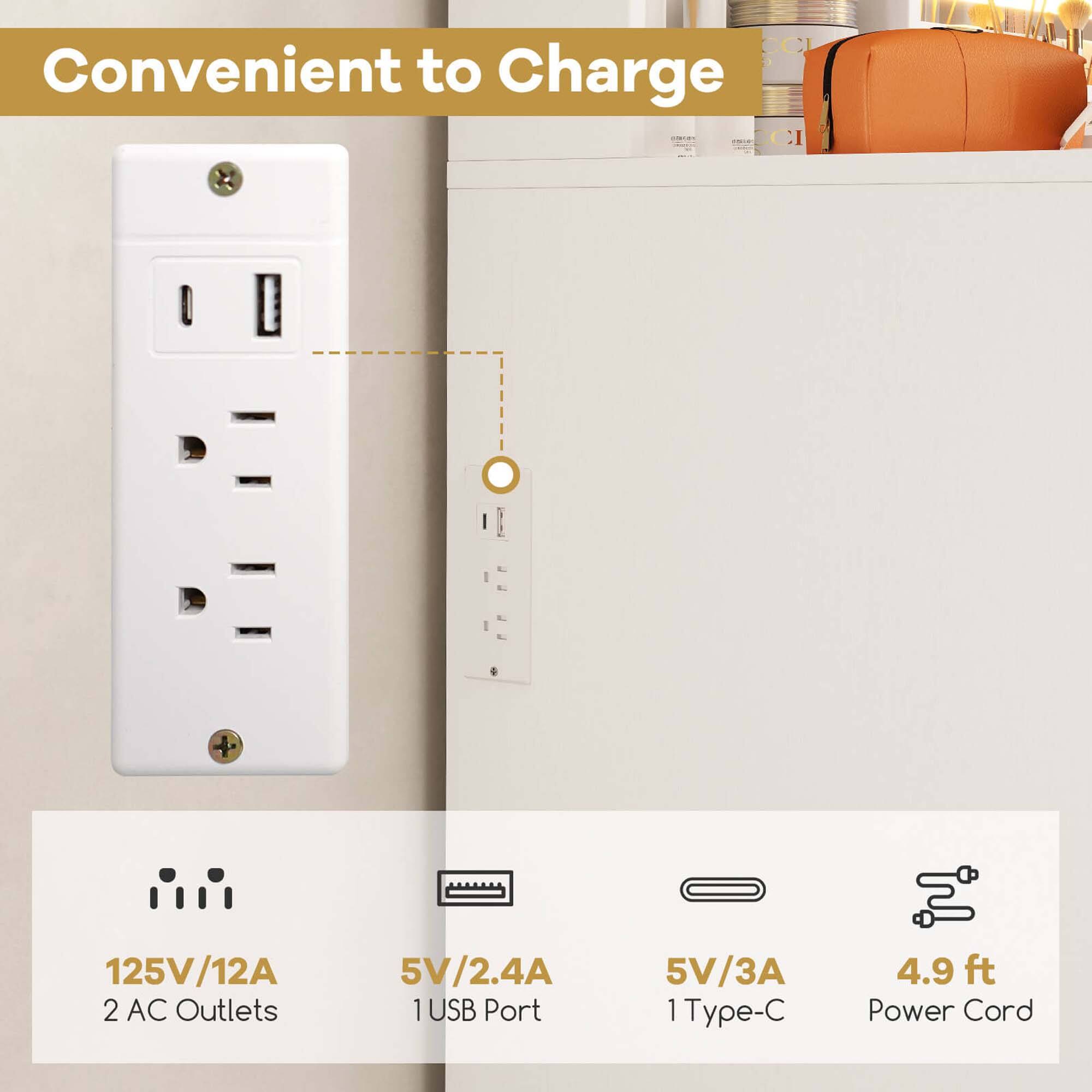 Convenient to Charge: 125V/12A 2 AC Outlets, 5V/2.4A 1 USB Port, 5V/3A 1 Type-C, 4.9 ft Power Cord