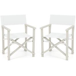 Gymax - 2PCS Folding Director Chair w/ Acacia Wood Frame & Machine Washable Oxford Fabric - Off White