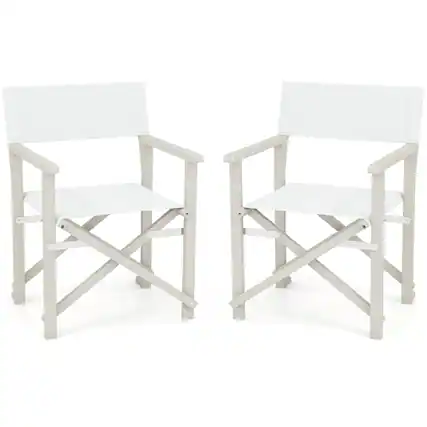 Front. Gymax - Gymax 2PCS Folding Director Chair w/ Acacia Wood Frame & Machine Washable Oxford Fabric - Off White.