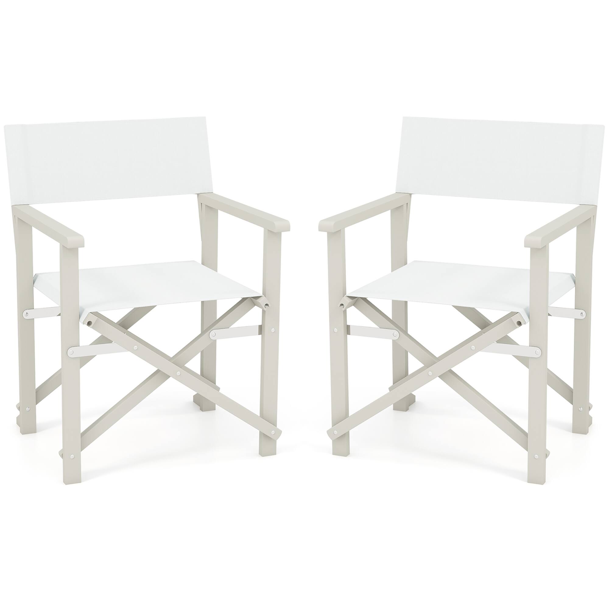 Gymax - 2PCS Folding Director Chair w/ Acacia Wood Frame & Machine Washable Oxford Fabric - Off White