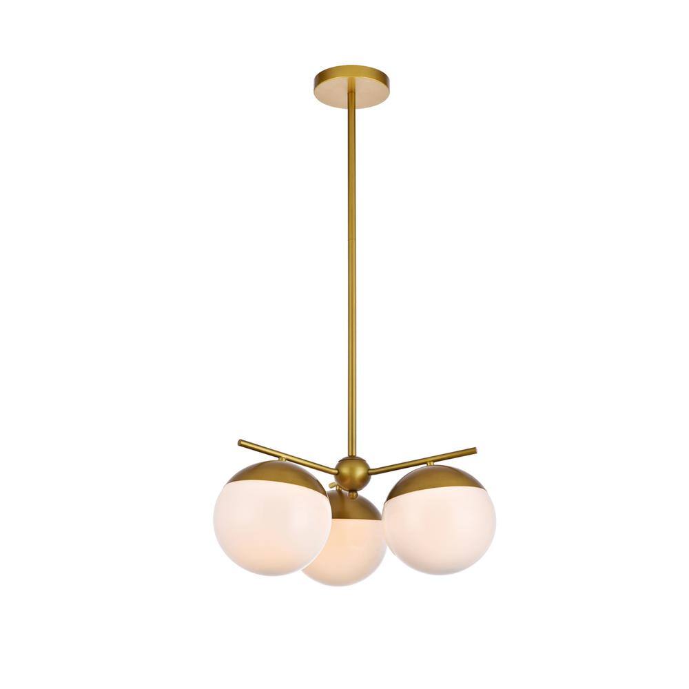 Alt View 2. Living District - Eclipse 3 Lights Brass Pendant With Frosted White Glass - Brass And Frosted White.
