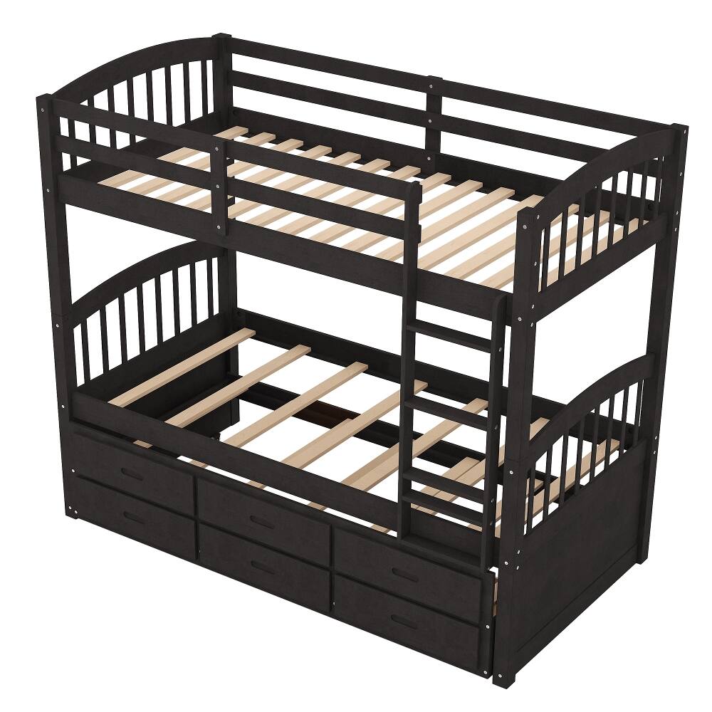 Alt View 6. Loheer - Loheer Twin Over Twin Bunk Bed with Trundle and Drawers Espresso Wood - Espresso.