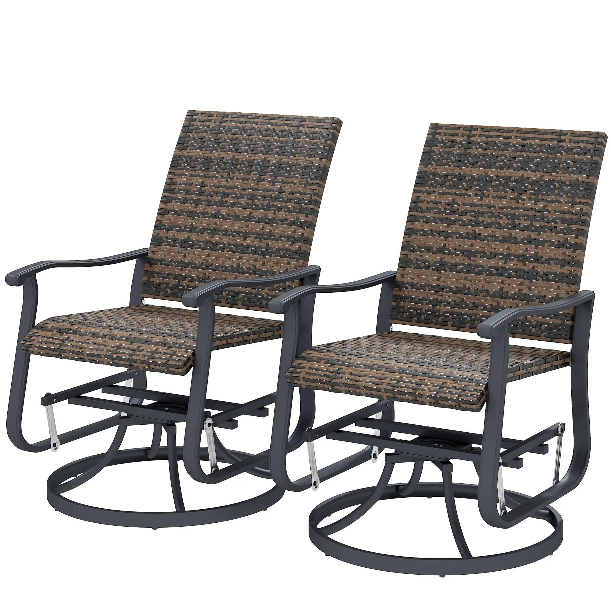 Resenkos - Wicker Rattan Swivel Glider Chairs, High-Back, Steel Frame, Set of 2, Patio Seating - Brown