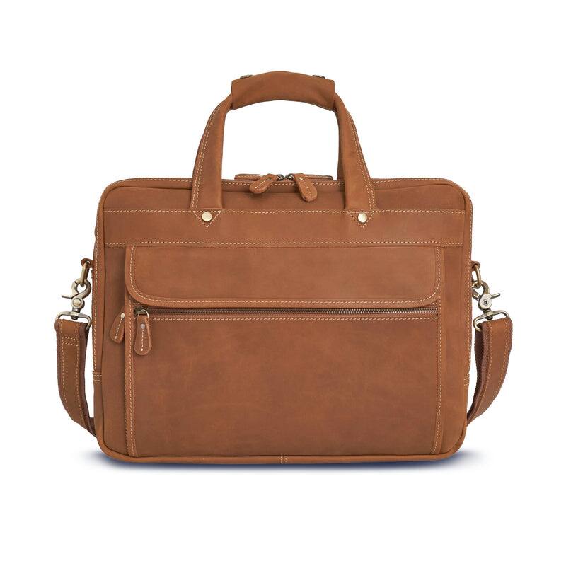 Left. Luxorro - Leather Briefcase for men. Fits 15" Laptops - Light Brown.