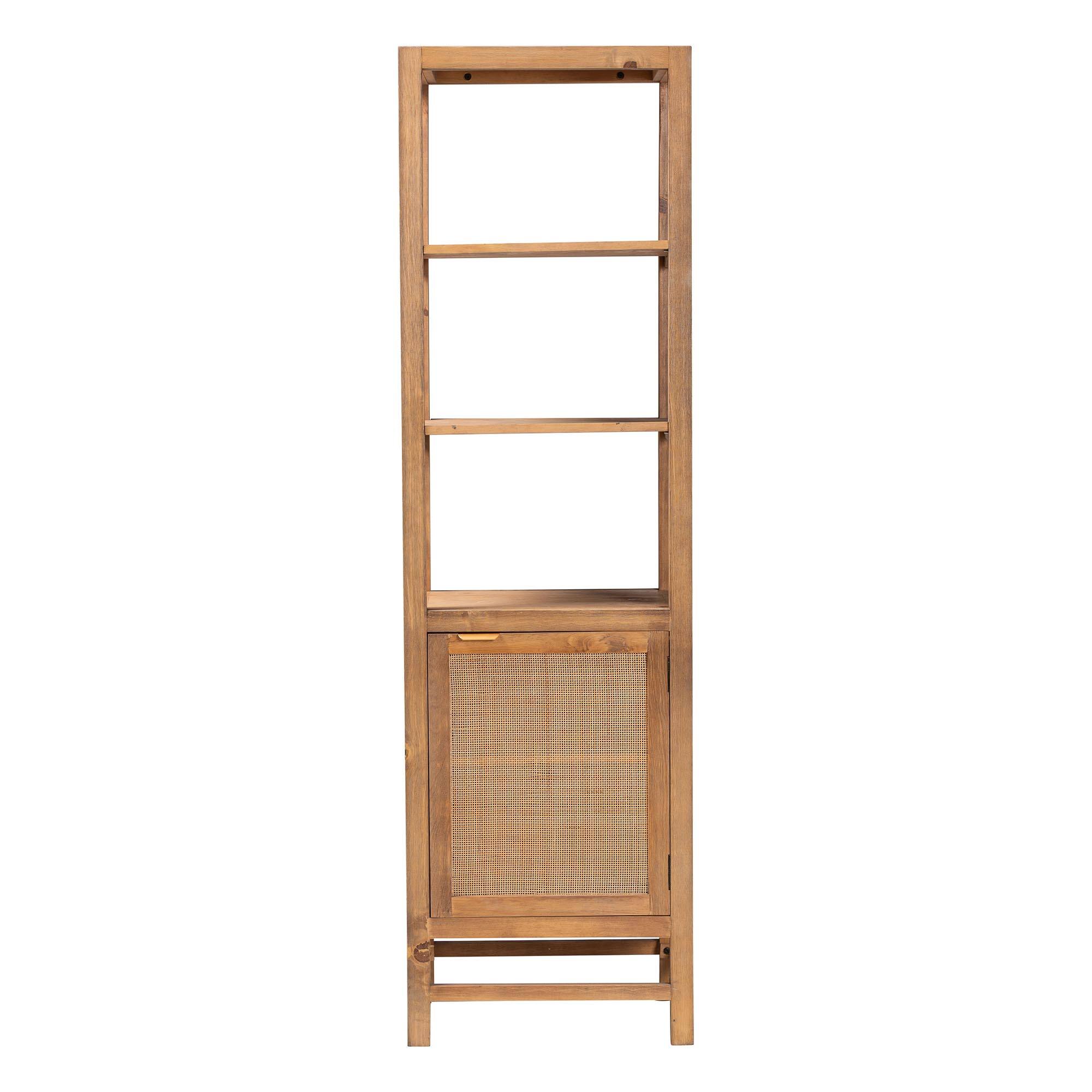Left. bali & pari - bali & pari Sibu Storage Cabinet with Rattan Door - Tall Accent Display Tower with Open Shelves and Cabinet - Natural.