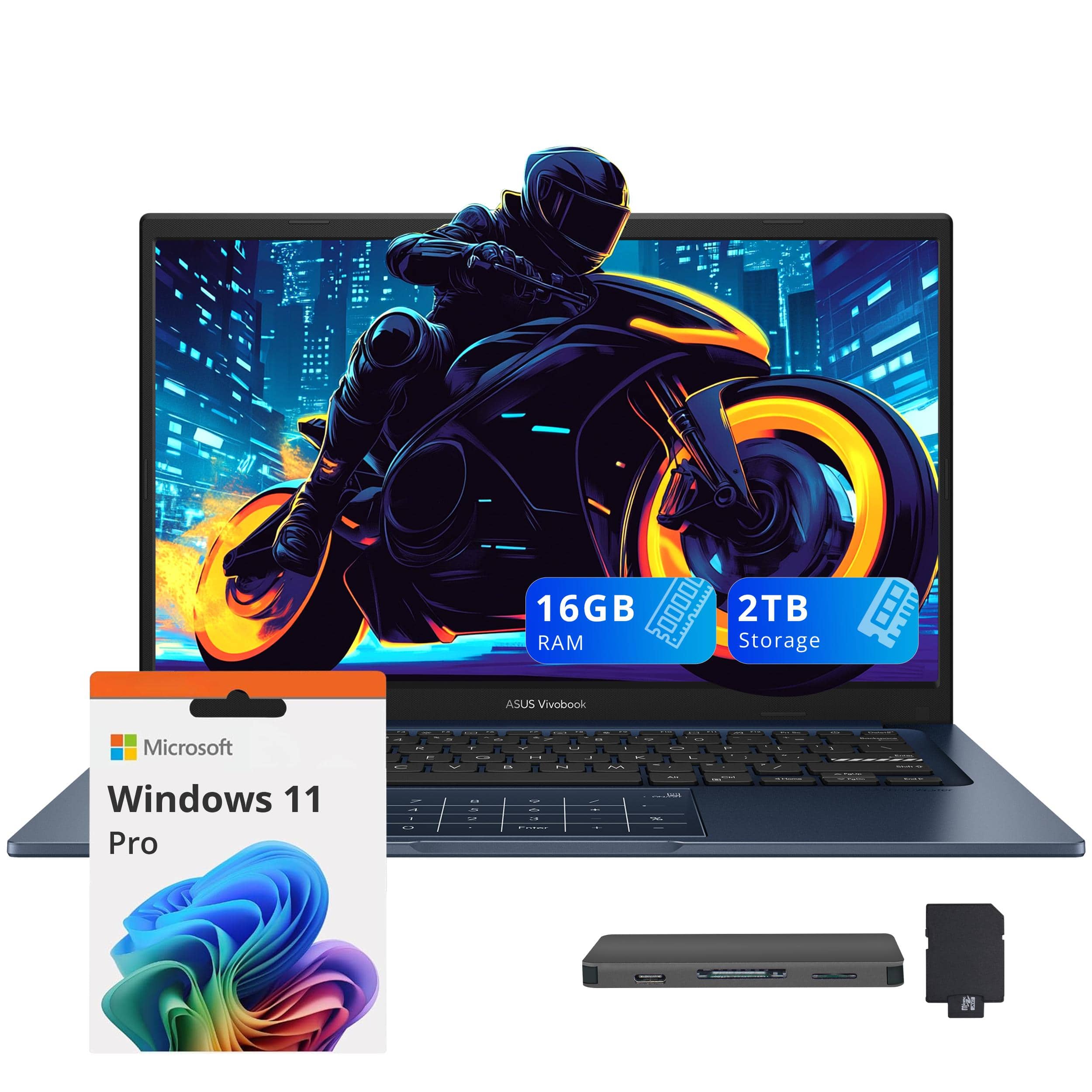 ASUS - Vivobook 14 14" FHD Laptop,Intel Core i3 1315U,16GB RAM,1TB SSD+1TB Dock Set,Intel UHD Graphics,Win 11 Pro - Blue