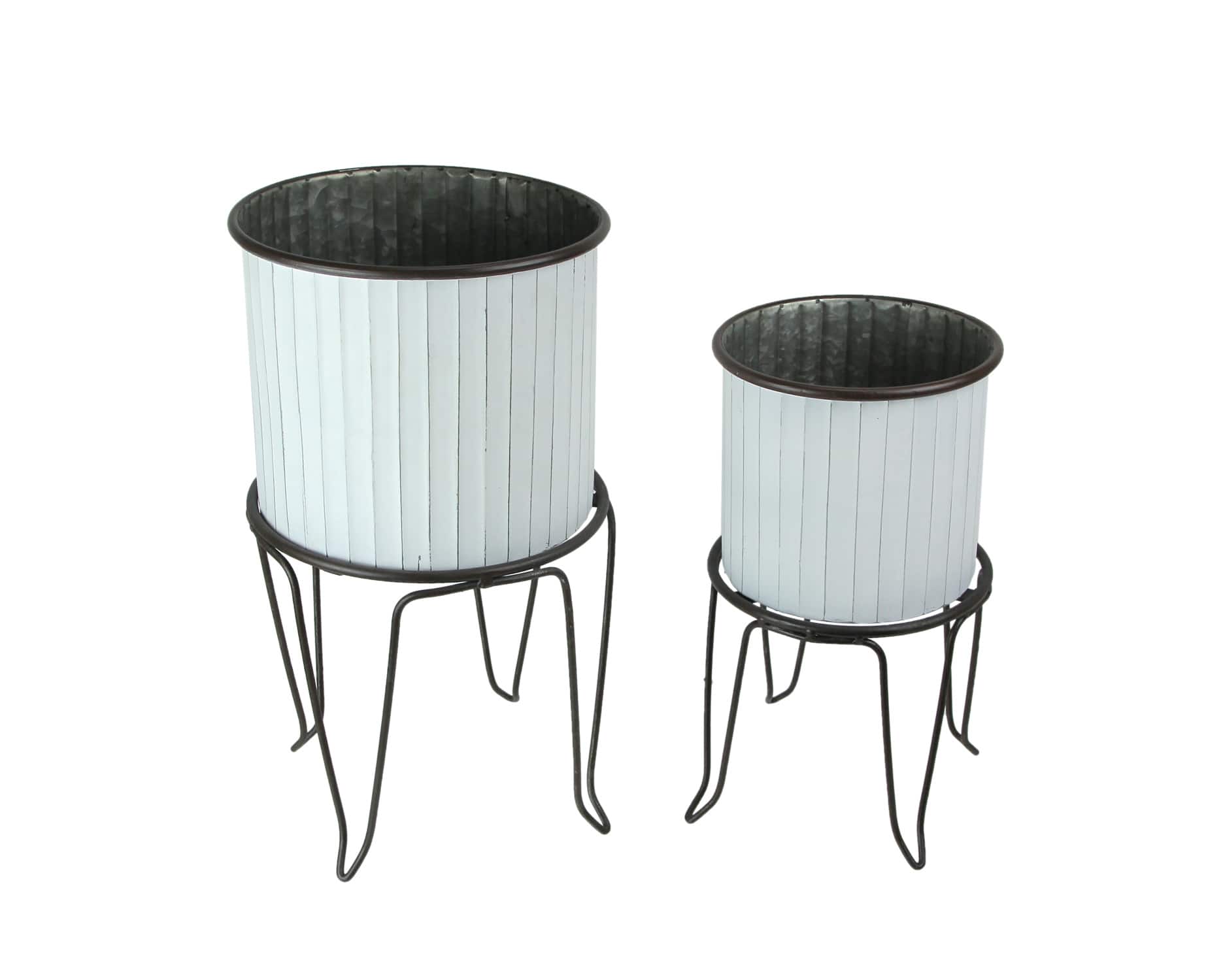 PD Home & Garden - Set of 2 White / Charcoal Round Metal Tub Planters On Stands - Multicolored price history on PriceWatchPro