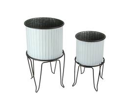 PD Home & Garden - Set of 2 White / Charcoal Round Metal Tub Planters On Stands - Multicolored