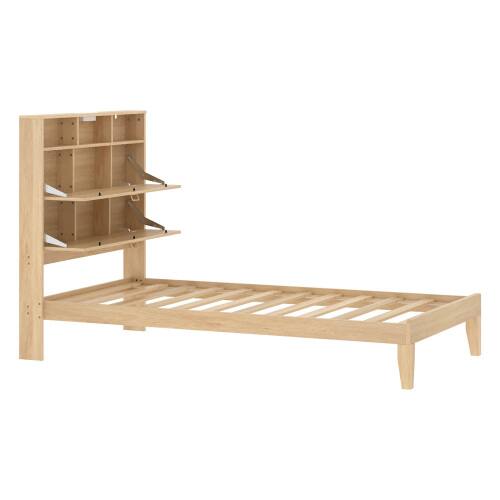 Alt View 2. Winado - Bed Frame with Storage Headboard and Charging Station, Rattan Platform Bed Wood Bed with Shelves, No Box Spring Needed - Natural,Twin Size.