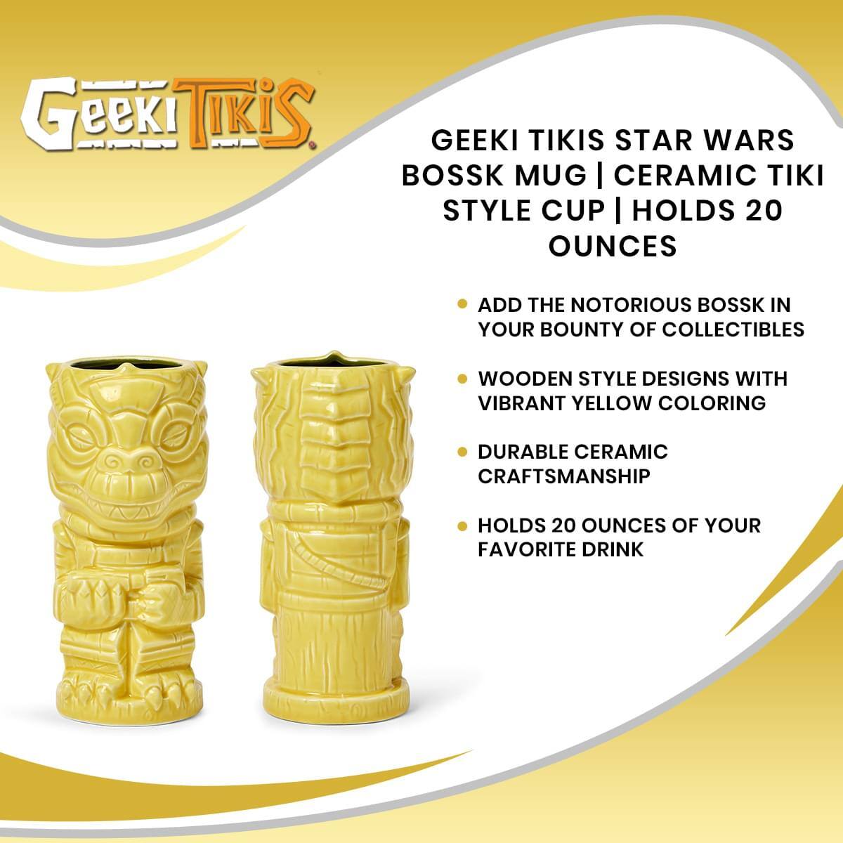 Geeki Tikis Star Wars Bossk Mug | Ceramic Tiki Style Cup | Holds 20 Ounces

- Add the notorious Bossk in your bounty of collectibles
- Wooden style designs with vibrant yellow coloring
- Durable ceramic craftsmanship
- Holds 20 ounces of your favorite drink