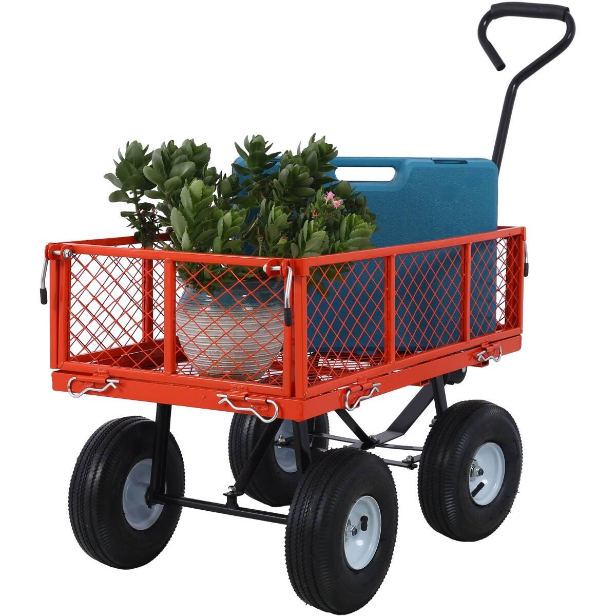 Back. Loheer - Loheer Steel Garden Cart with Removable Sides, Red, 550 lb Capacity.