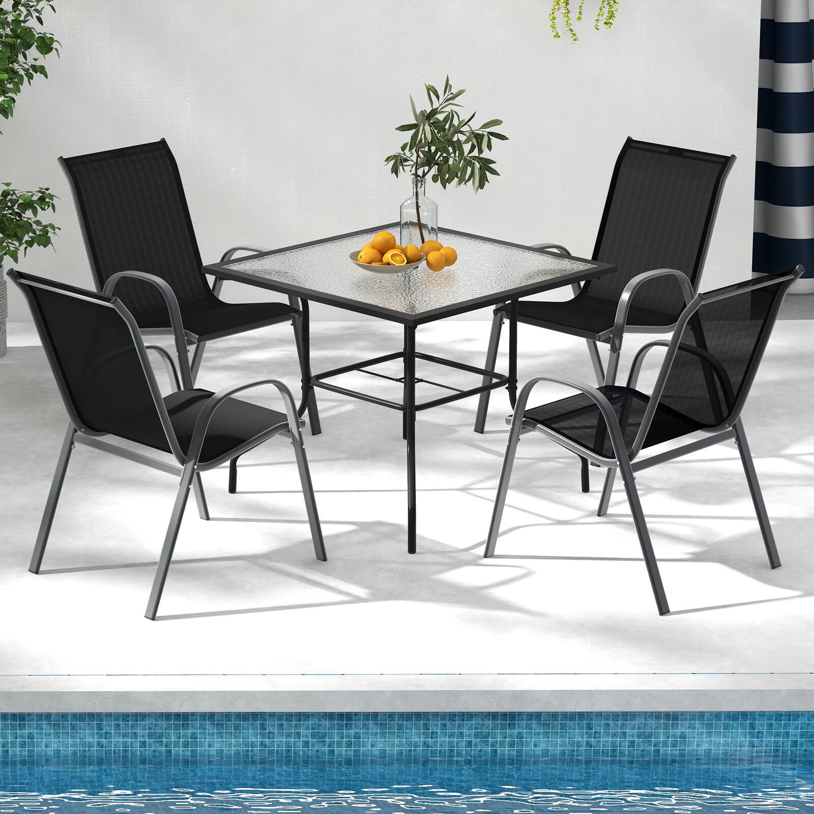 Alt View 3. Costway - Costway 2PCS Patio Dining Chairs Stackable Armrest Space Saving Garden - Black.