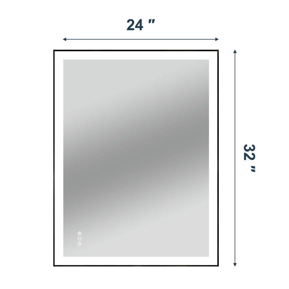 Angle. Kadyn - 32x24 Inch Rectangle LED Bathroom Mirror with Modern Black Frame - Black.