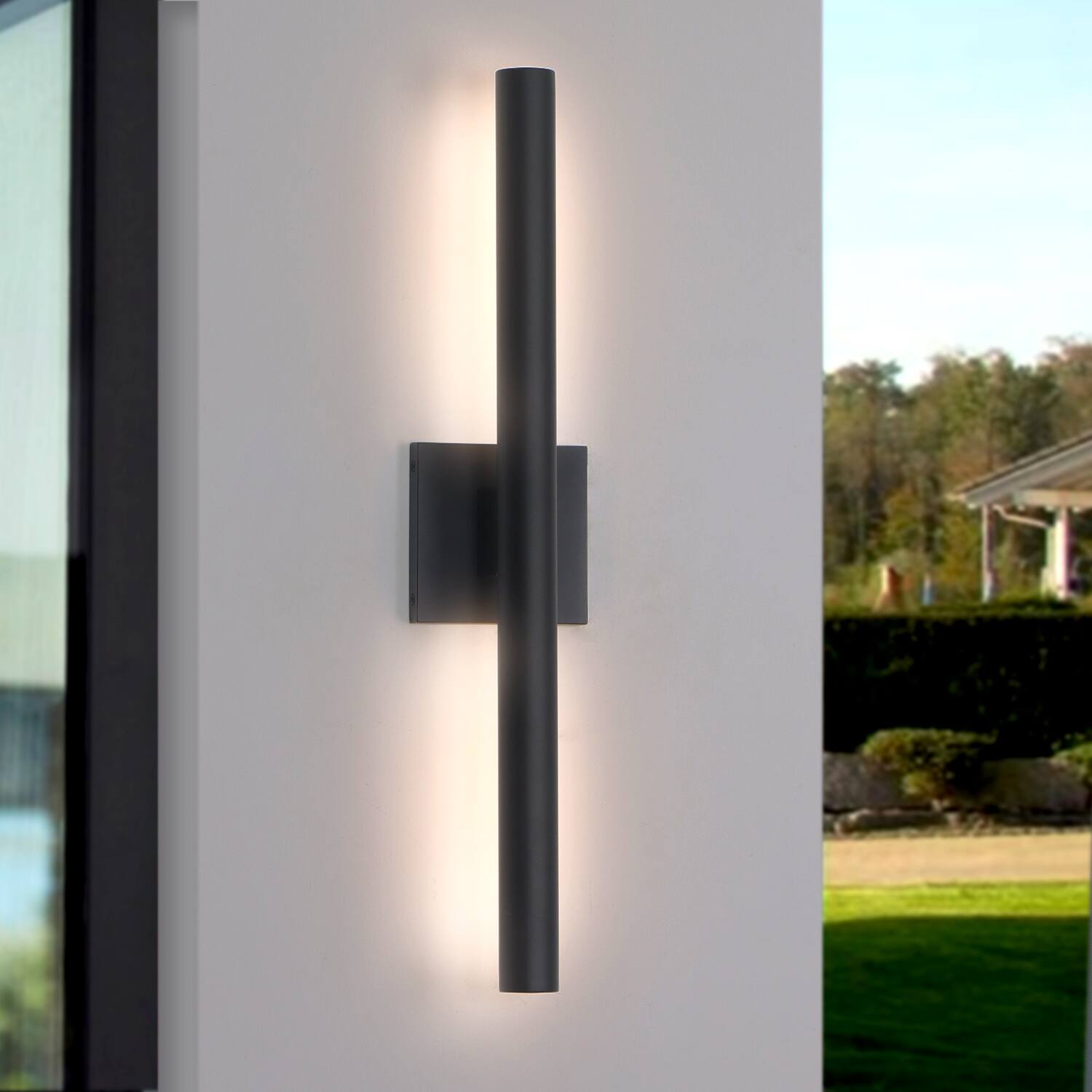 Alt View 3. Umeiluce - Modern Aluminum LED outdoor Wall Light Waterproof Triac Dimming Cylinder Wall Sconces - Matte black.