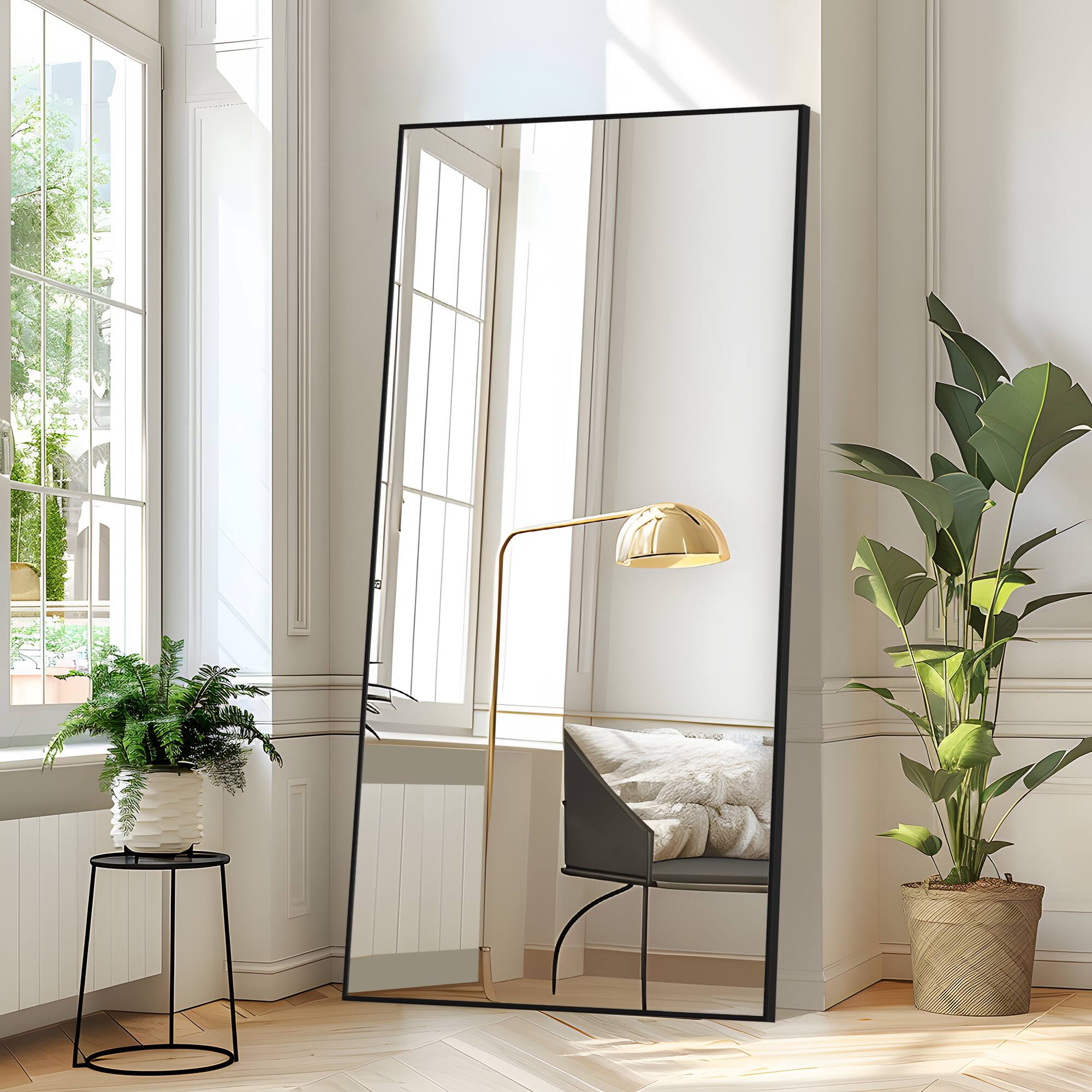 Alt View 1. PexFix - 75"x38" Full Length Mirror with Gold Frame Shatterproof Tempered Glass Floor Mirror Wall-Mounted/Freestanding Standing - Black.