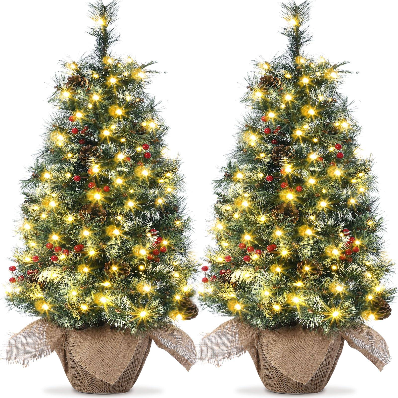 Maxxis Merch - 2Pcs 3ft Prelit Artificial Christmas Tree with Lights, Xmas Tree with LED Pre-lit - Green