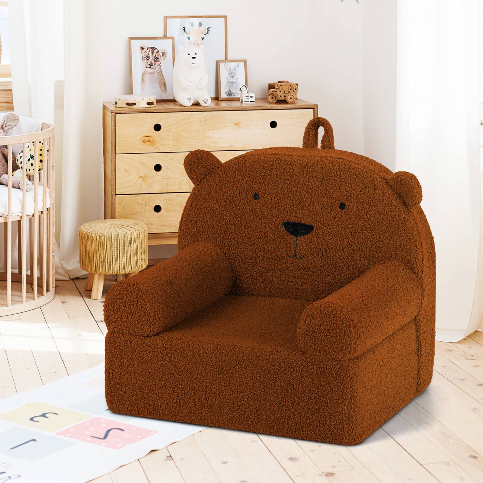 Alt View 1. Costway - Costway Kids Bear Sofa Toddler Foam Couch with Soft Fleece Fabric Cover - Brown.