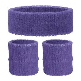 Unique Bargains - Sweatband Set, 1pc Headband + 2pcs Wristbands Moisture Wicking Breathable Athletic Bands 3pcs for Sports - Light Purple