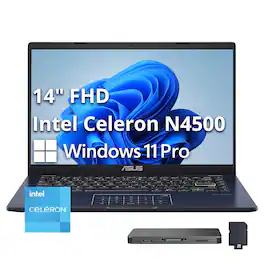 ASUS - Upgraded - Vivobook Go 14 14" FHD Laptop - Intel Celeron N4500 - 4GB Memory - 128GB eMMC - Win 11 Pro - Star Black